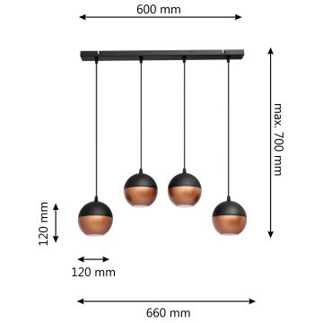 LED-Hängeleuchte an Schnur MIDWAY 4xGU10/4,8W/230V schwarz/kupfern