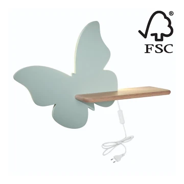 LED-Kinder-Wandleuchte mit Ablage BUTTERFLY LED/5W/230V grün/Holz