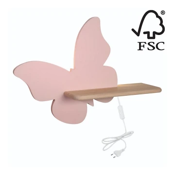 LED-Kinder-Wandleuchte mit Ablage BUTTERFLY LED/5W/230V rosa/Holz