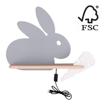 LED-Kinderwandleuchte mit Ablage RABBIT LED/4W/230V grau/weiß/Holz