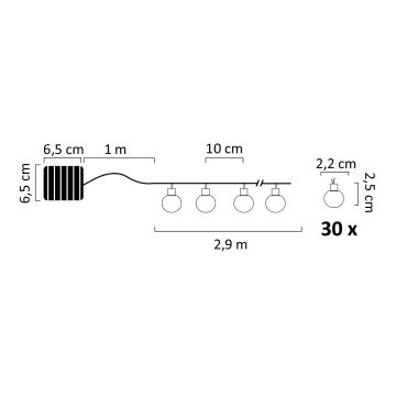 LED-RGB-Solarlichterkette PARTY 30xLED/1,2V 3,9 m IP44