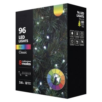 LED RGB Weihnachtskette 10 m 96xLED/3,6W/230V IP44