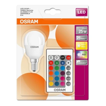 LED RGBW Dimmbare Glühbirne RETROFIT E14/4,5W/230V 2700K + FB - Osram