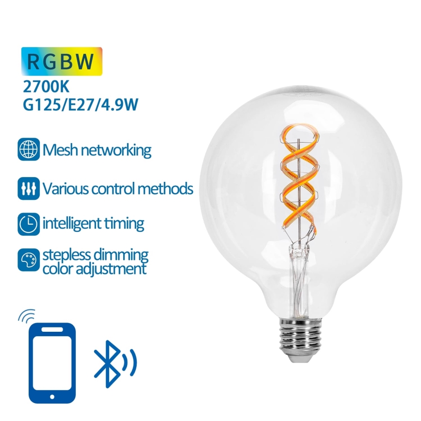 LED-RGBW-Glühbirne FILAMENT G125 E27/4,9W/230V 2700K - Aigostar