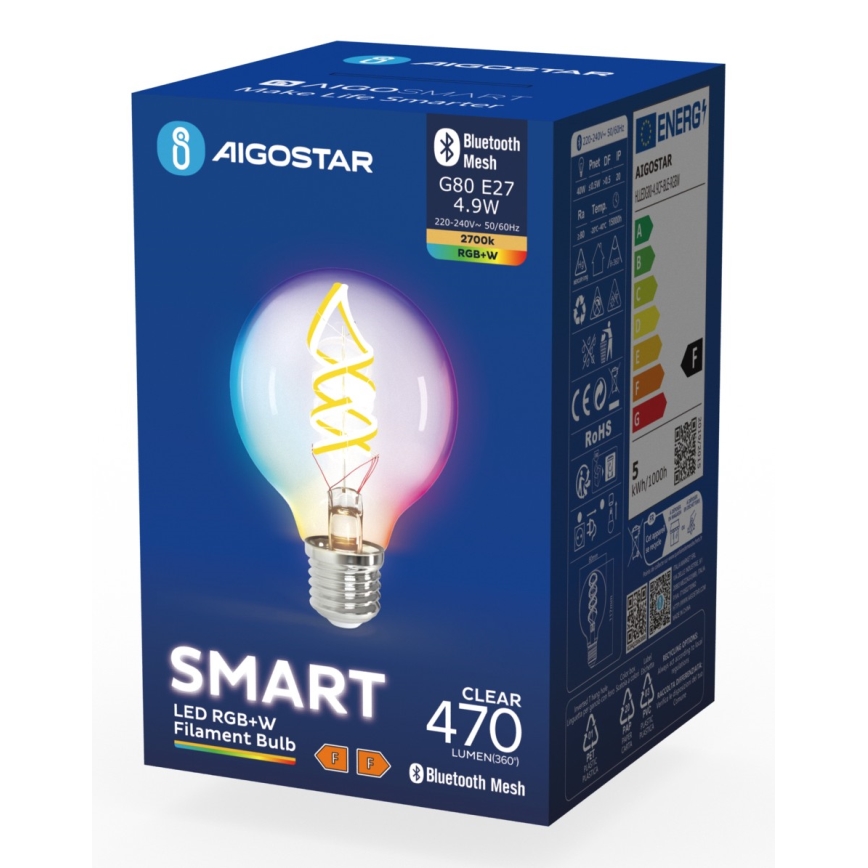 LED-RGBW-Glühbirne FILAMENT G80 E27/4,9W/230V 2700K - Aigostar