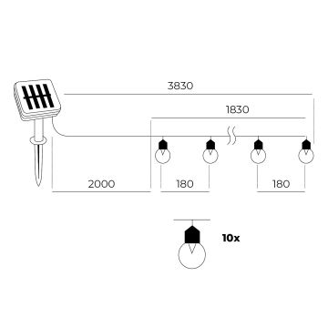 LED - Solar-Lichterkette 10xLED/0,12W/1,2V 1xAA IP44 6000K