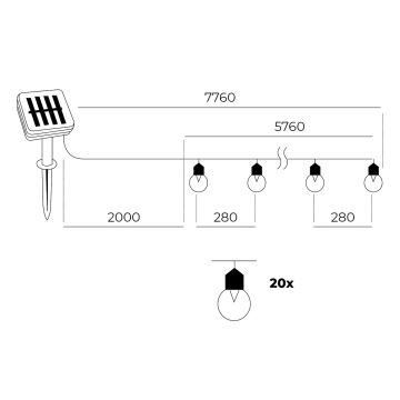 LED - Solar-Lichterkette 20xLED/0,12W/1,2V 1xAA IP44 3000K