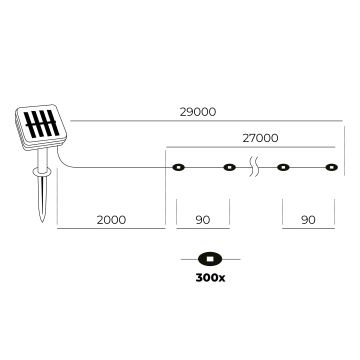 LED - Solar-Lichterkette 300xLED/0,12W/1,2V 1xAA 27 m IP44 3000K