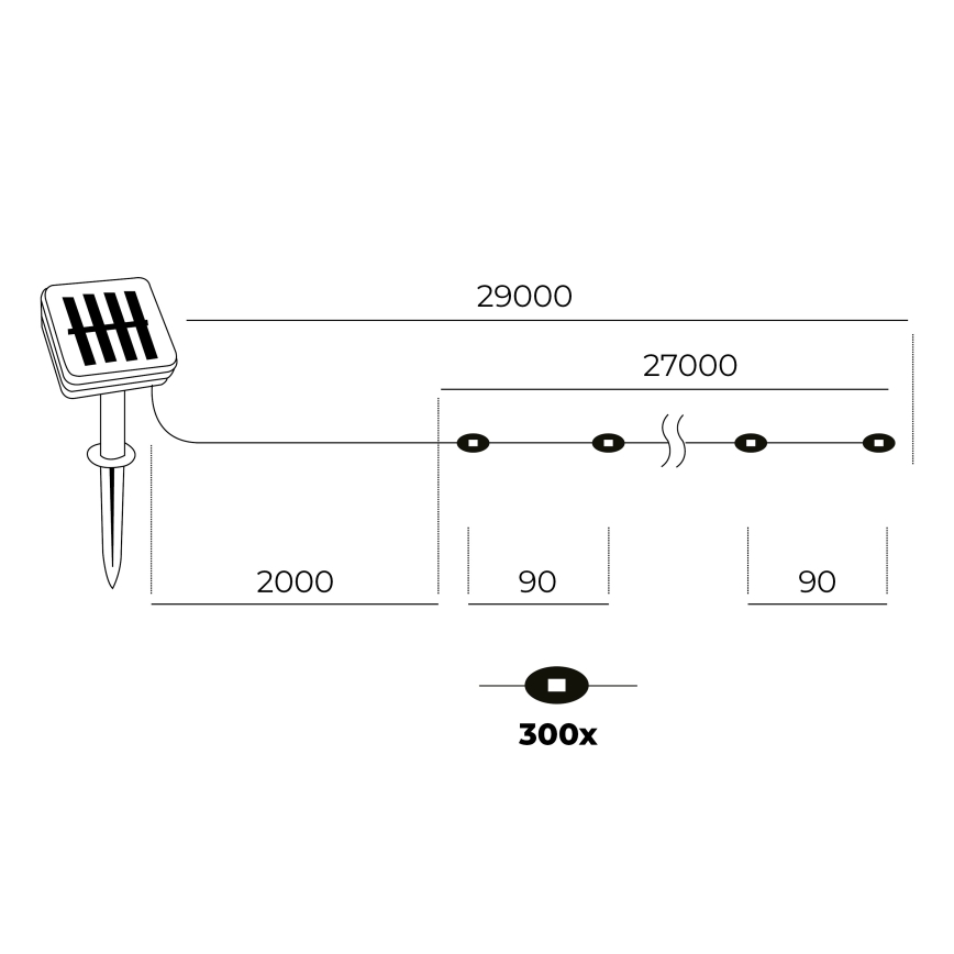 LED - Solar-Lichterkette 300xLED/0,12W/1,2V 1xAA 27 m IP44 3000K