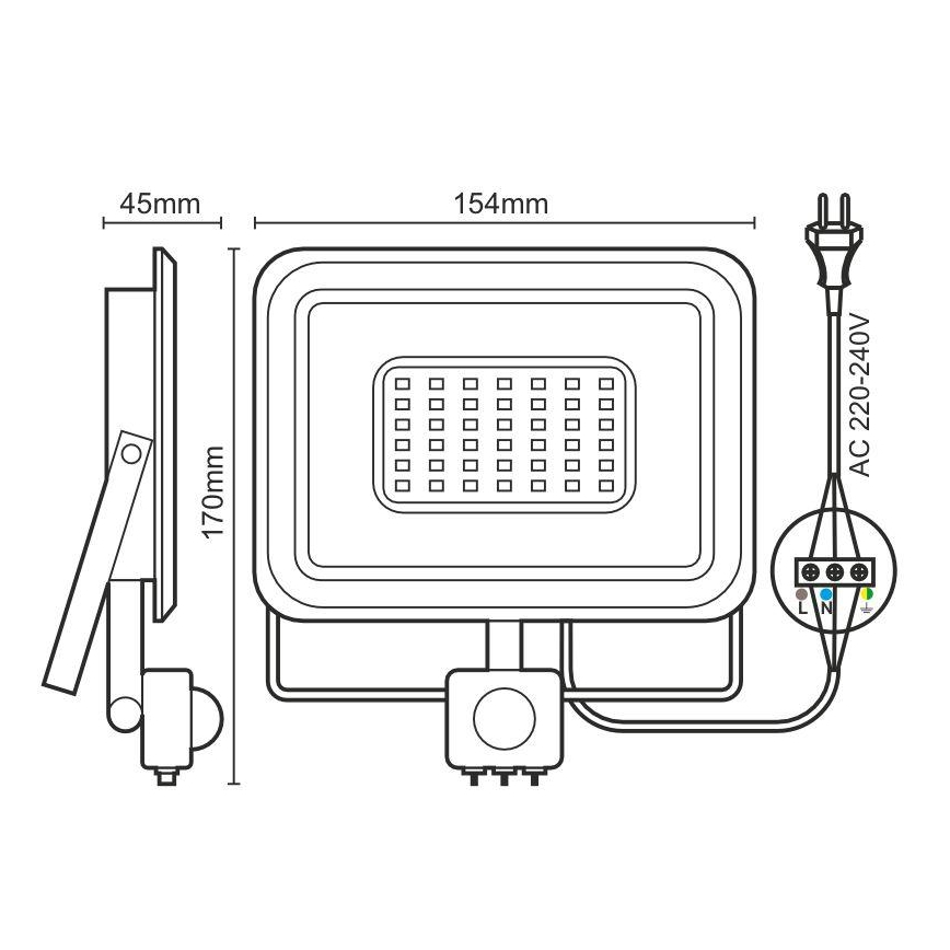 LED-Strahler mit Sensor LED/30W/230V 4000K IP44