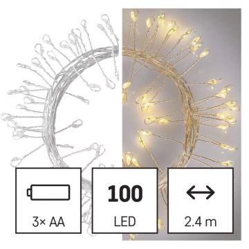 LED Weihnachtskette 100xLED/3xAA 2,7m warmweiß