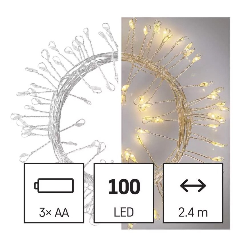 LED Weihnachtskette 100xLED/3xAA 2,7m warmweiß