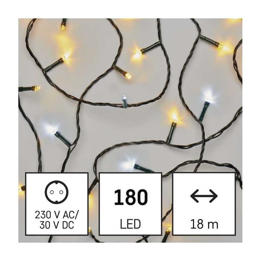 LED-Weihnachtskette für den Außenbereich 180xLED/2 Funktionen 23m IP44 warm/kalt weiß