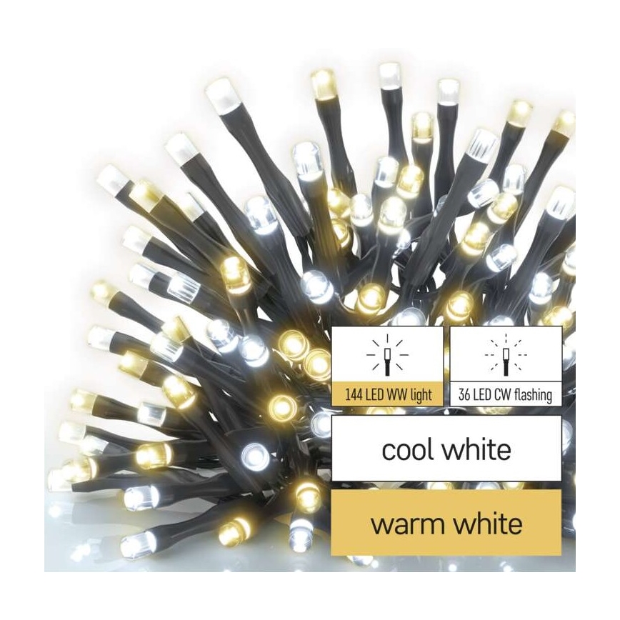 LED-Weihnachtskette für den Außenbereich 180xLED/2 Funktionen 23m IP44 warm/kalt weiß