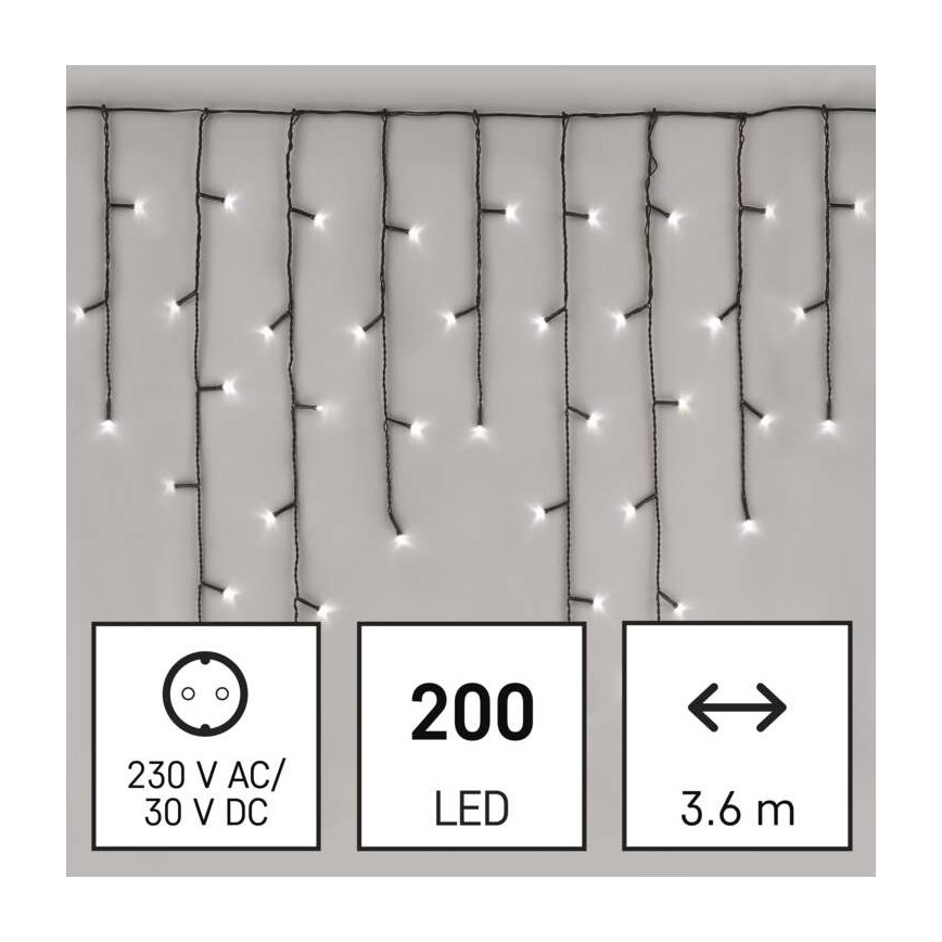 LED-Weihnachtskette für den Außenbereich 200xLED/8 Modi 8,6m IP44 kaltweiß