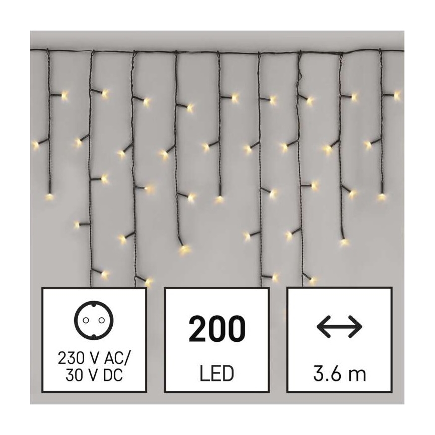 LED Weihnachtskette für den Außenbereich 200xLED/8 Modi 8,6m IP44 warmweiß