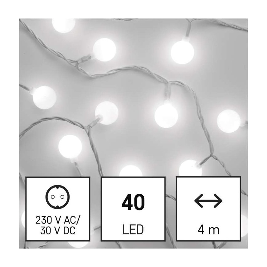 LED-Weihnachtskette für den Außenbereich 40xLED/9m IP44 kaltweiß