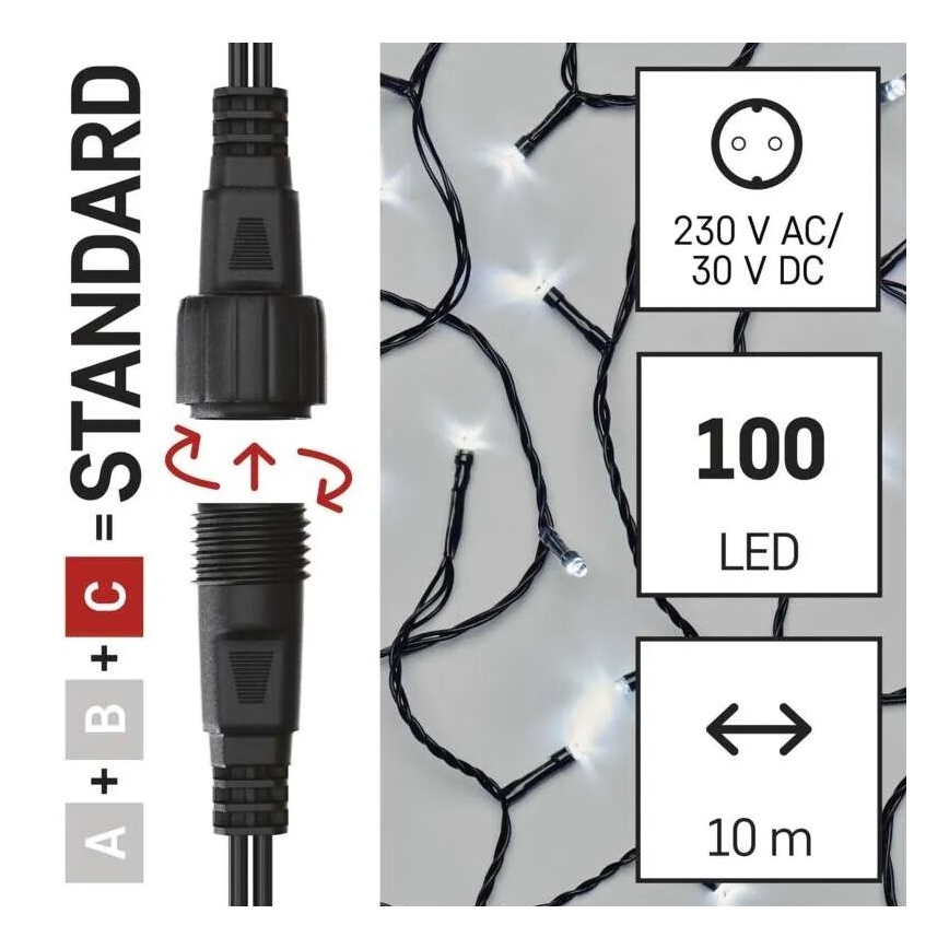 LED-Weihnachtslichterkette für den Außenbereich 100xLED/10m IP44 kaltweiß