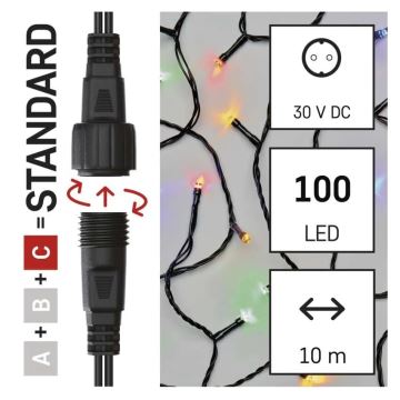 LED-Weihnachtslichterkette für den Außenbereich 100xLED/10m IP44 mehrfarbig