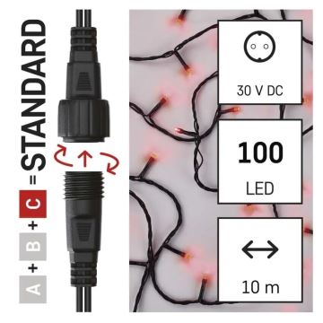 LED-Weihnachtslichterkette für den Außenbereich 100xLED/10m IP44 rot