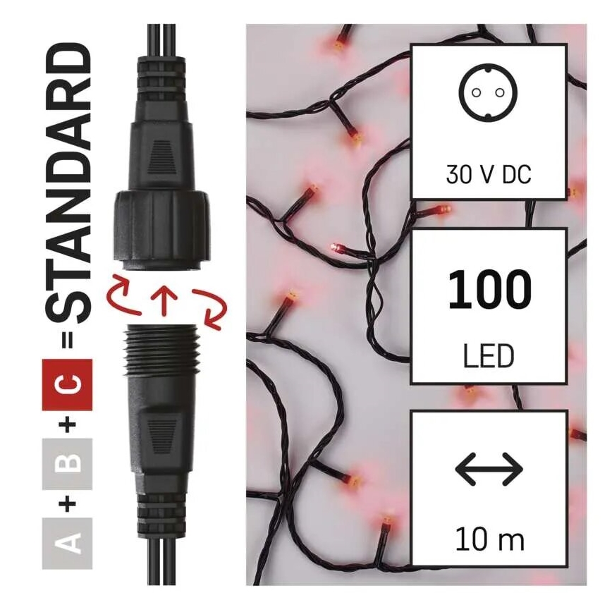 LED-Weihnachtslichterkette für den Außenbereich 100xLED/10m IP44 rot