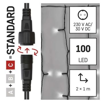 LED-Weihnachtslichterkette für den Außenbereich 100xLED/1x2m IP44 kaltweiß