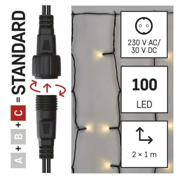 LED-Weihnachtslichterkette für den Außenbereich 100xLED/1x2m IP44 warmweiβ