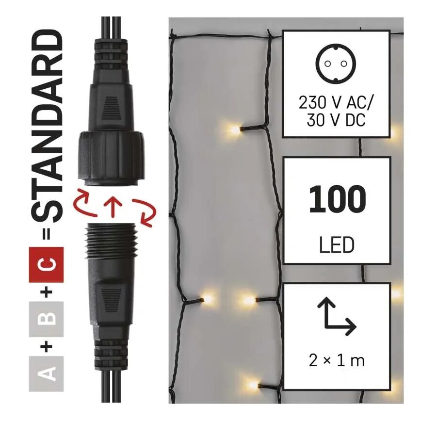 LED-Weihnachtslichterkette für den Außenbereich 100xLED/1x2m IP44 warmweiβ