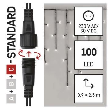 LED-Weihnachtslichterkette für den Außenbereich 100xLED/2,5x0,9m IP44 kaltweiß