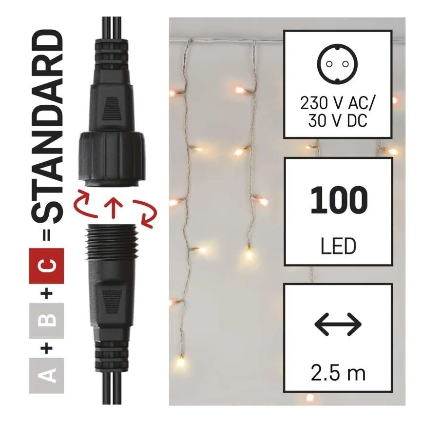 LED-Weihnachtslichterkette für den Außenbereich 100xLED/2,5x0,9m IP44 rot/vintage