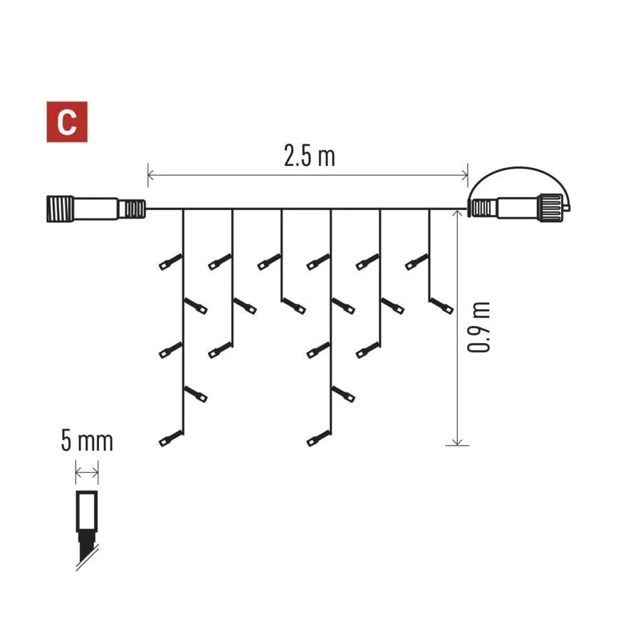 LED-Weihnachtslichterkette für den Außenbereich 100xLED/2,5x0,9m IP44 rot/vintage