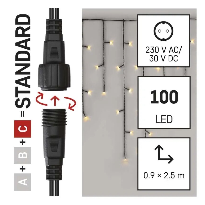 LED-Weihnachtslichterkette für den Außenbereich 100xLED/2,5x0,9m IP44 warmweiβ