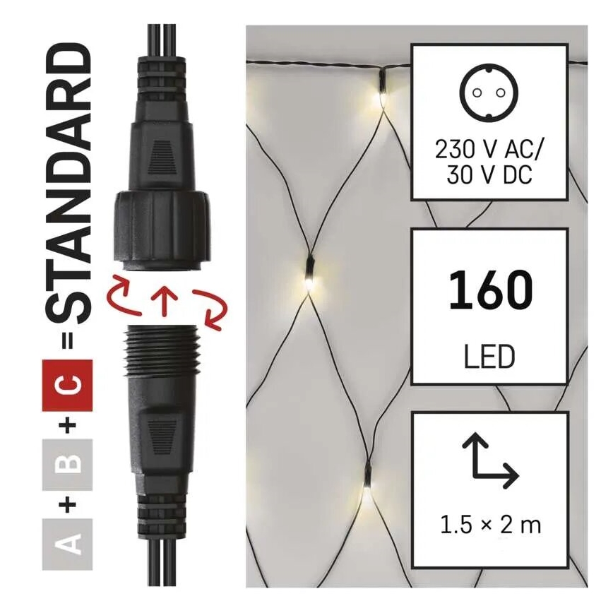 LED-Weihnachtslichterkette für den Außenbereich 160xLED/2x1,5m IP44 warmweiβ