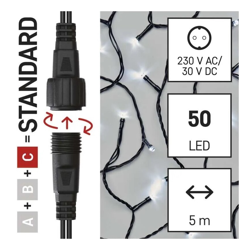 LED-Weihnachtslichterkette für den Außenbereich 50xLED/5m IP44 kaltweiß