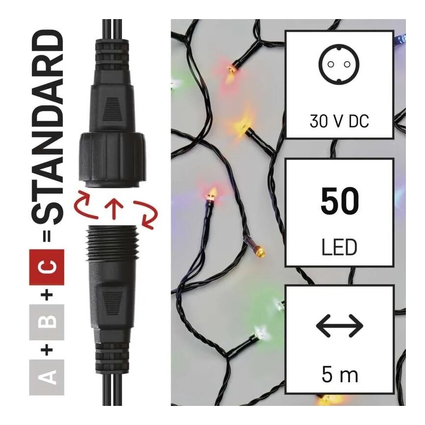 LED-Weihnachtslichterkette für den Außenbereich 50xLED/5m IP44 mehrfarbig