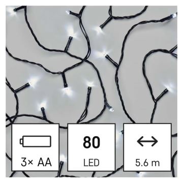 LED-Weihnachtslichterkette für den Außenbereich 80xLED/3xAA 6,1m IP44 kaltweiß