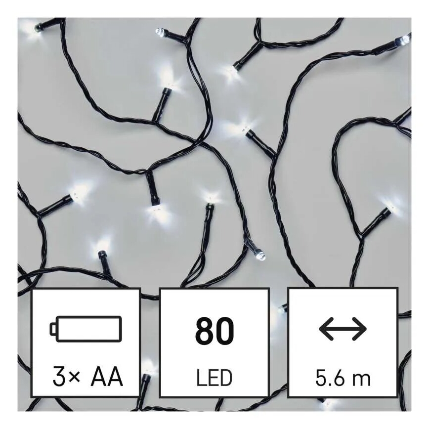 LED-Weihnachtslichterkette für den Außenbereich 80xLED/3xAA 6,1m IP44 kaltweiß