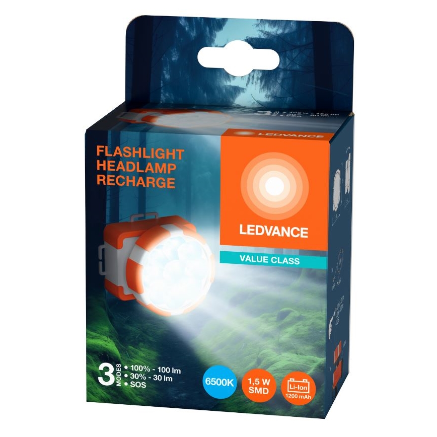 Ledvance - Aufladbare LED-Stirnlampe FLASHLIGHT LED/1,5W/5V 1200mAh