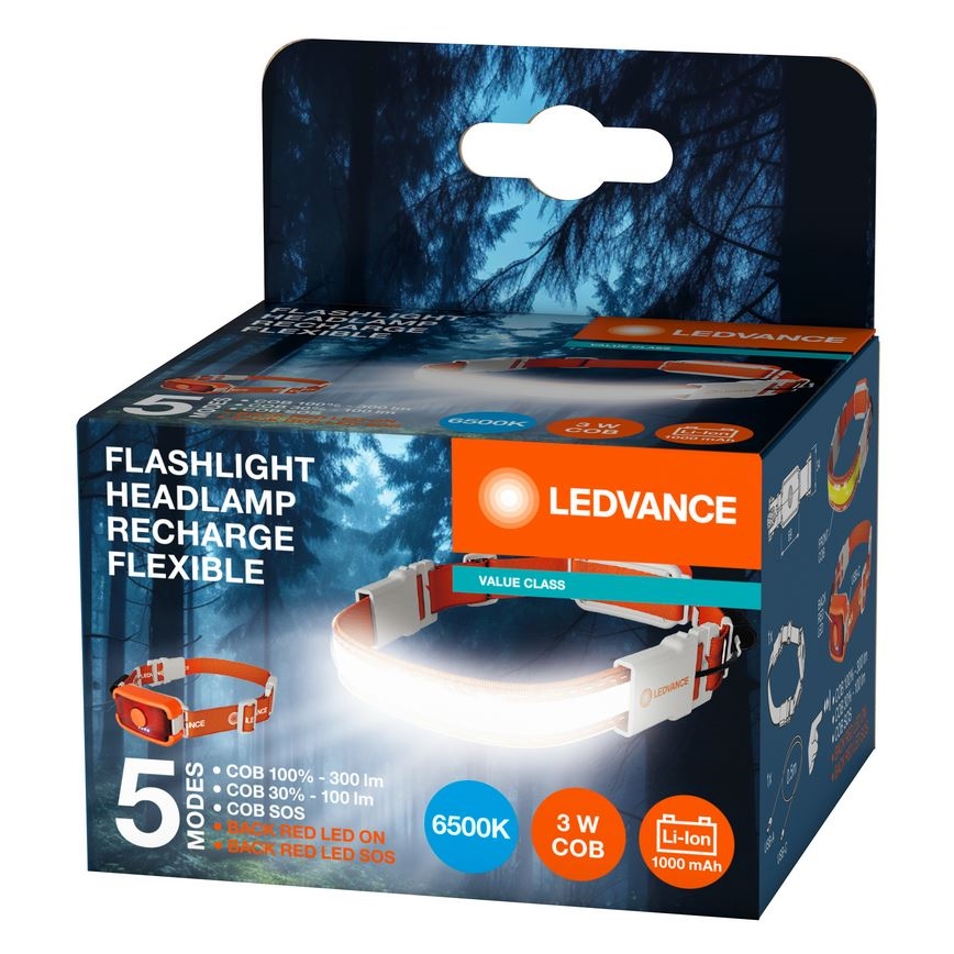 Ledvance - Aufladbare LED-Stirnlampe FLASHLIGHT LED/3W/5V 1000mAh