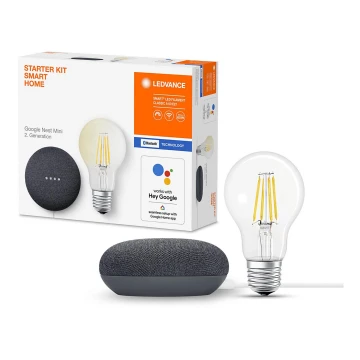 Ledvance - Intelligenter Lautsprecher Google Nest Mini + dimmbare LED-Glühbirne SMART+ A60 E27/60W/230V