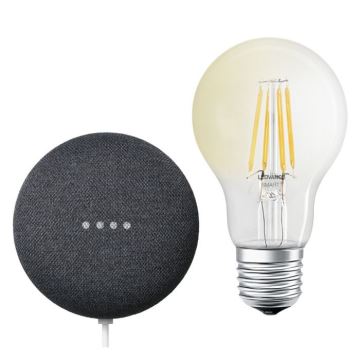 Ledvance - Smart-Lautsprecher Google Nest Mini + Dimmbare LED-Glühlampe SMART+ A60 E27/6,5W/230V 2700K