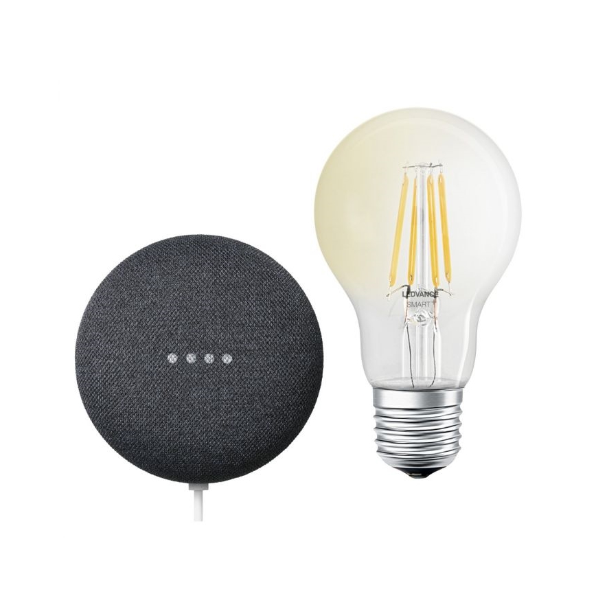 Ledvance - Smart-Lautsprecher Google Nest Mini + Dimmbare LED-Glühlampe SMART+ A60 E27/6,5W/230V 2700K