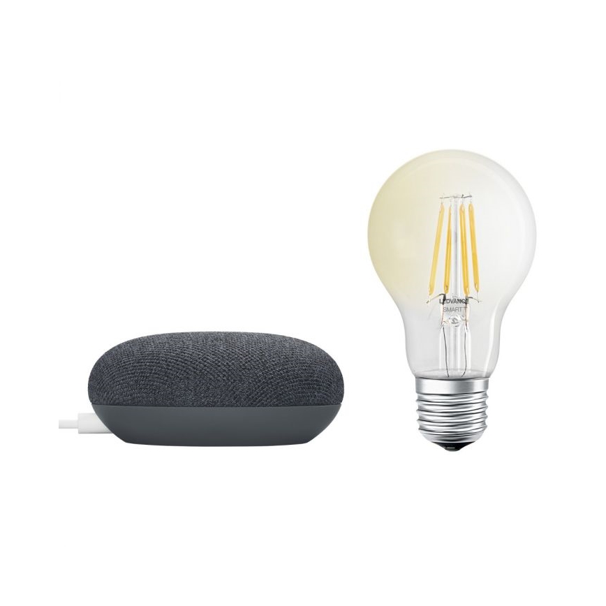 Ledvance - Smart-Lautsprecher Google Nest Mini + Dimmbare LED-Glühlampe SMART+ A60 E27/6,5W/230V 2700K