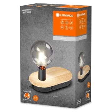 Ledvance - Tischleuchte mit Touch-Funktion und USB-Anschluss DECOR WOOD 1xE27/8W/230V