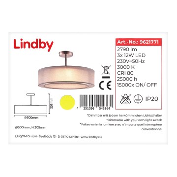 Lindby – Dimmbare LED-Deckenleuchte an Stange PIKKA 3xLED/12W/230V