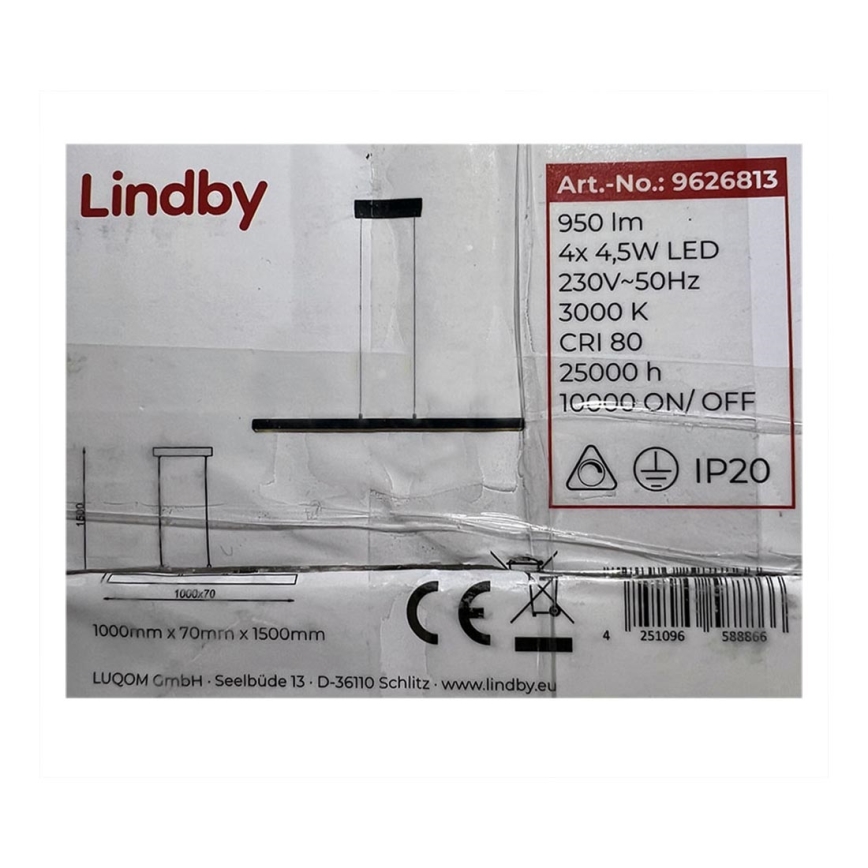 Lindby - Dimmbare LED-Hängeleuchte an Schnur SOLVINA 4xLED/4,5W/230V