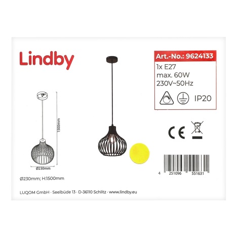 Lindby - Hängeleuchte an Schnur FRANCES 1xE27/60W/230V