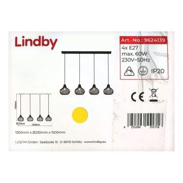 Lindby - Hängeleuchte an Schnur FRANCES 4xE27/60W/230V