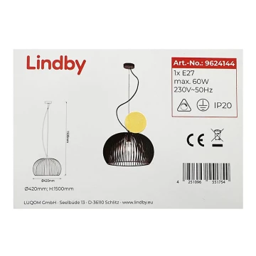 Lindby - Hängeleuchte an Schnur JURSA 1xE27/60W/230V