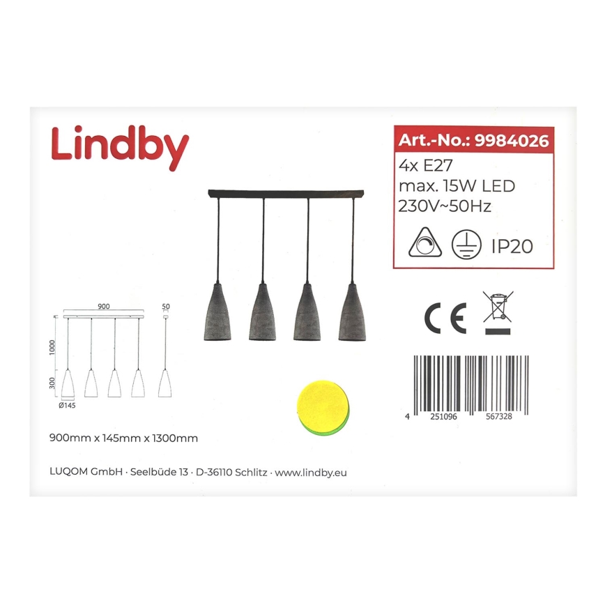 Lindby - Hängeleuchte an Schnur SANNE 4xE27/15W/230V